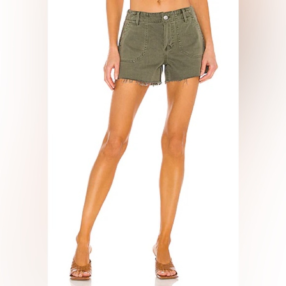 🆕 PAIGE Mayslie Utility Jean Shorts in Vintage Green Sz 34